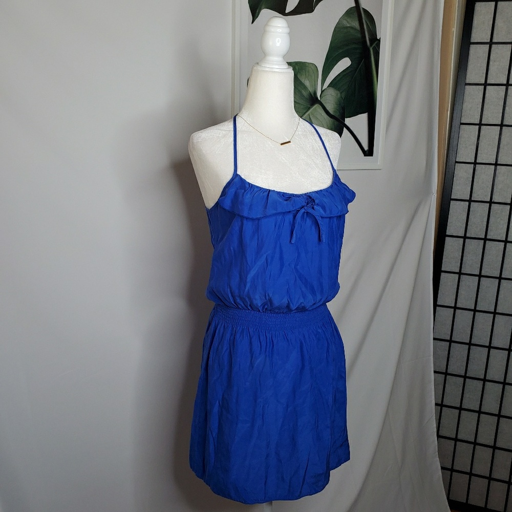Anthro Parker Silk Blue Dress Tie Front - Picture 2 of 7